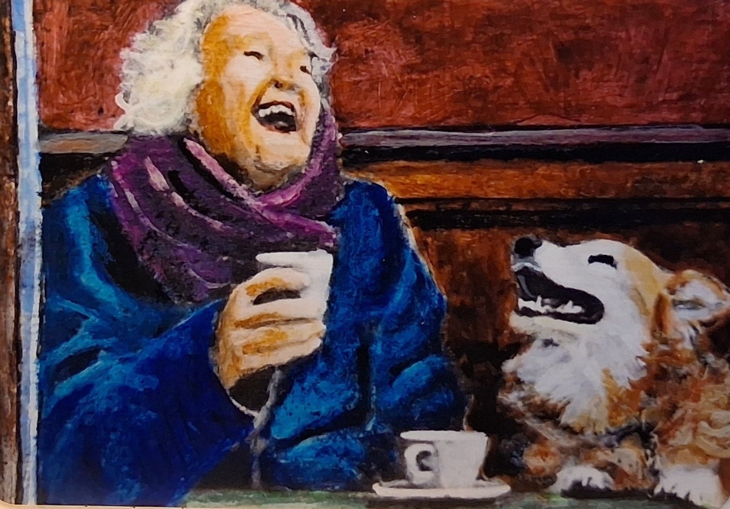 ACEO Mini-Painting Dog Corgi Having Tea with Lady Ltd Edition Print by LGarcia