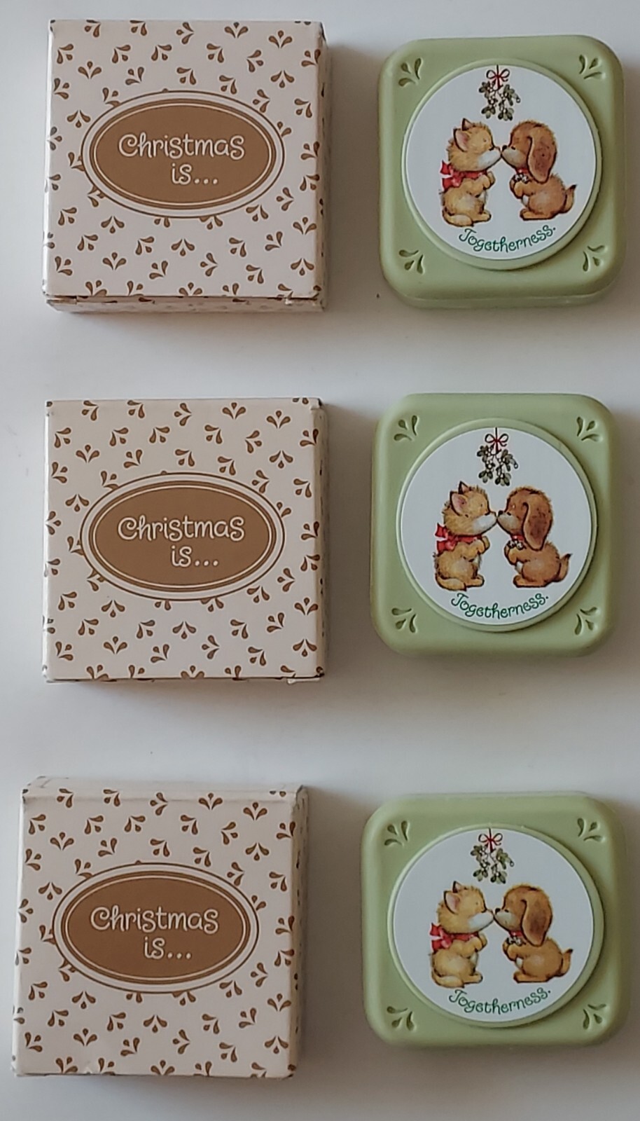 Avon Decal Soap~1983 Christmas Is…Lot of (3)~Mistletoe Fragrance~2 oz Bars~NIB