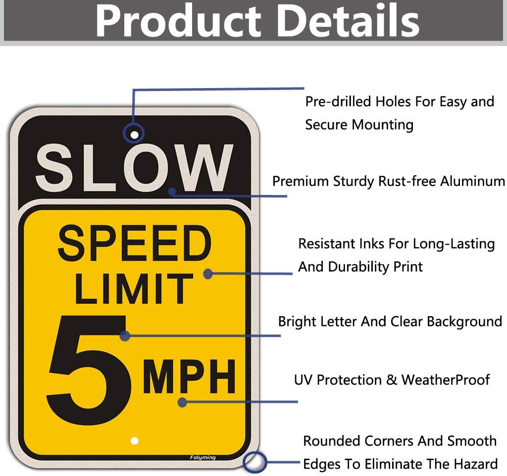 2 Pack Slow Speed Limit 5 MPH Sign 18 X 12 Inches Engineer Grade Metal Reflectiv