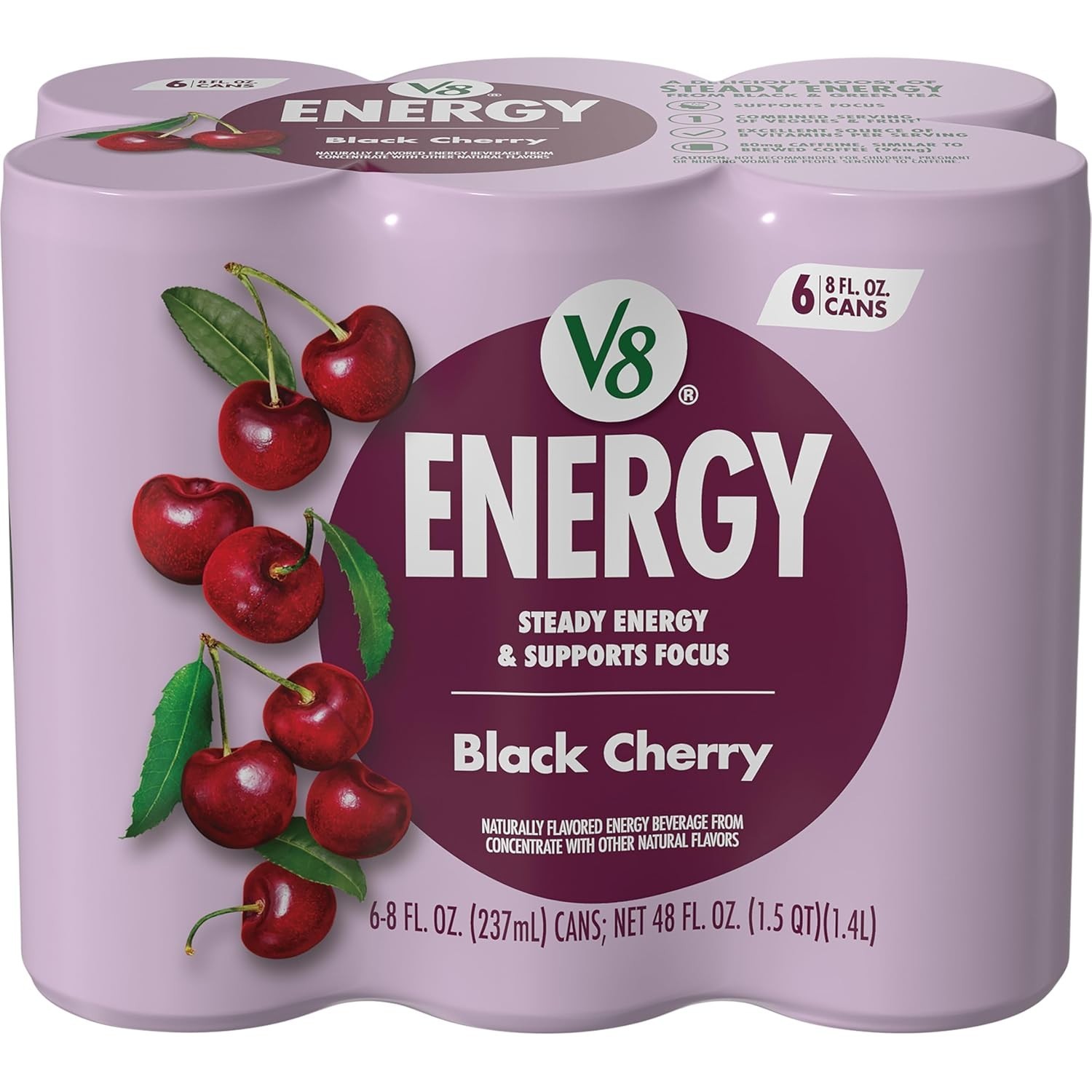 Energy Black Cherry Drink: Sugar-Free, Caffeinated & Gluten-Free 6 Pack