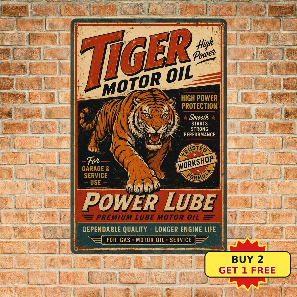 Vintage Gas Station Motor Oil Metal Sign Retro Auto Shop Garage Wall Decor