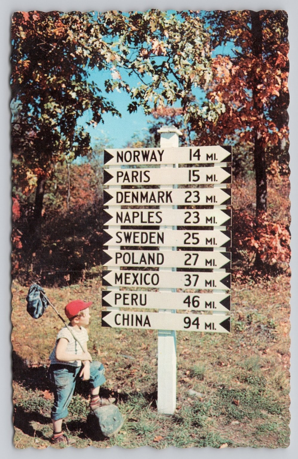 Lynchville Maine Signpost Postcard Dexter Press M-6100 Boy Humor Roadside