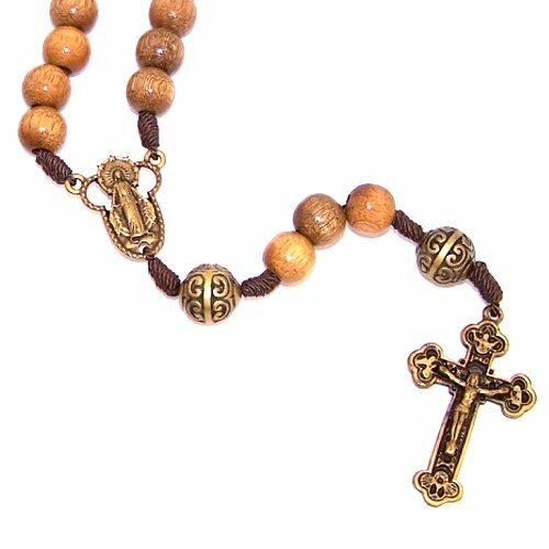A Wooden Rosary with a Bronze tone center and a special Crucifix (10mm beads …