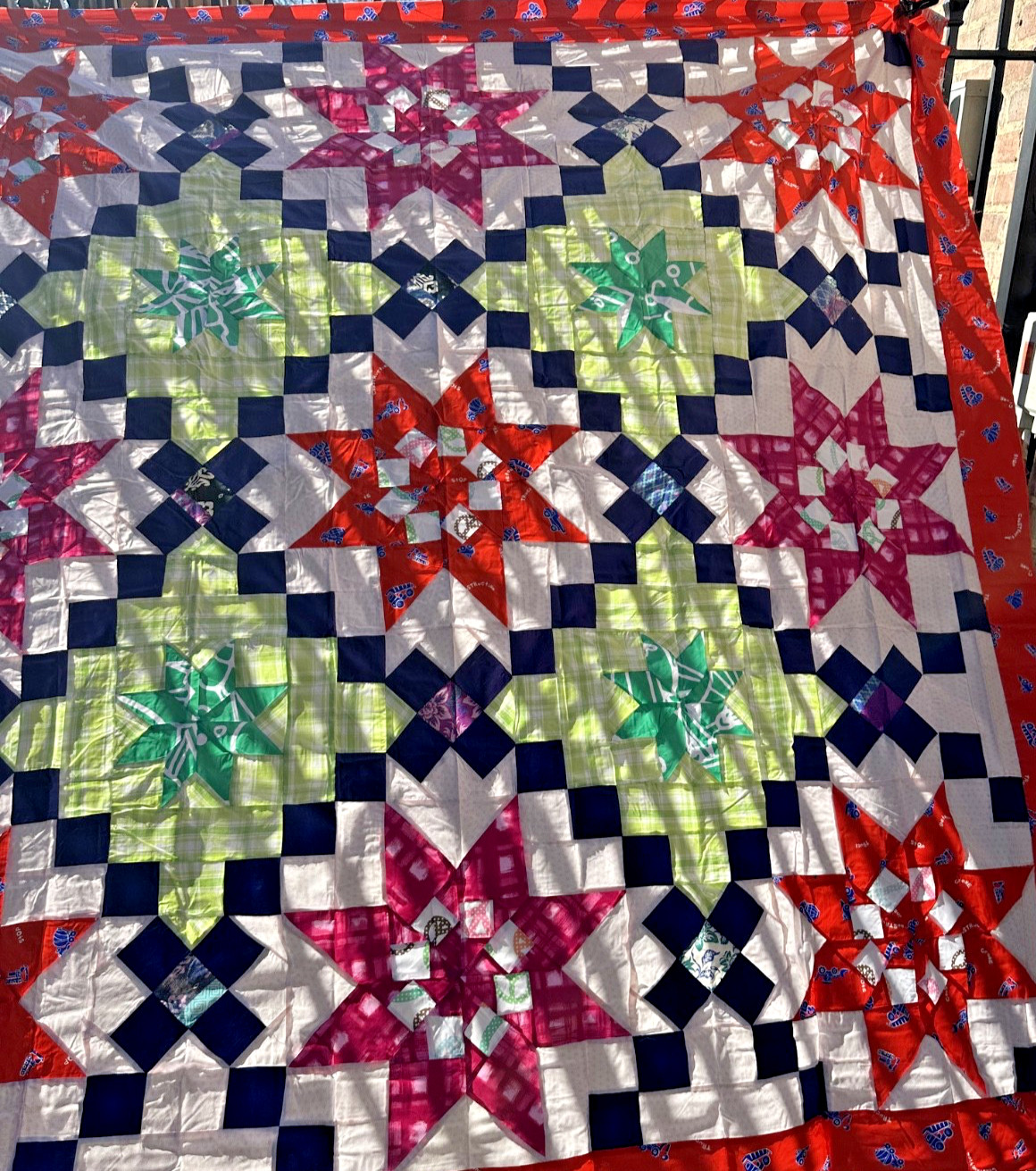 Summer Cosmic Jewels Handmade Cotton Queen Patchwork quilt top/topper