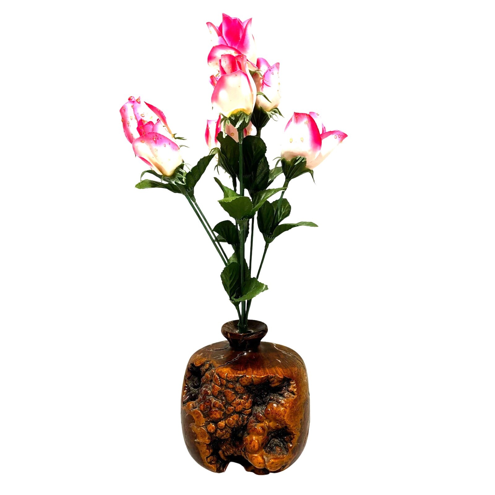 Raw edge burl wood bud vase shapely round natural organic mid century design