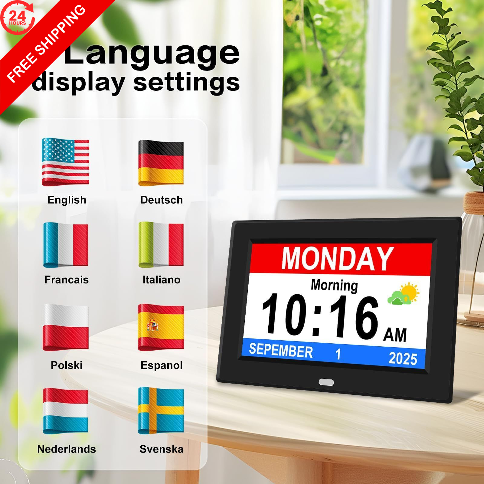 7‘’ Digital Alarm Clock for Elderly Large Display Seniors 7”, Black