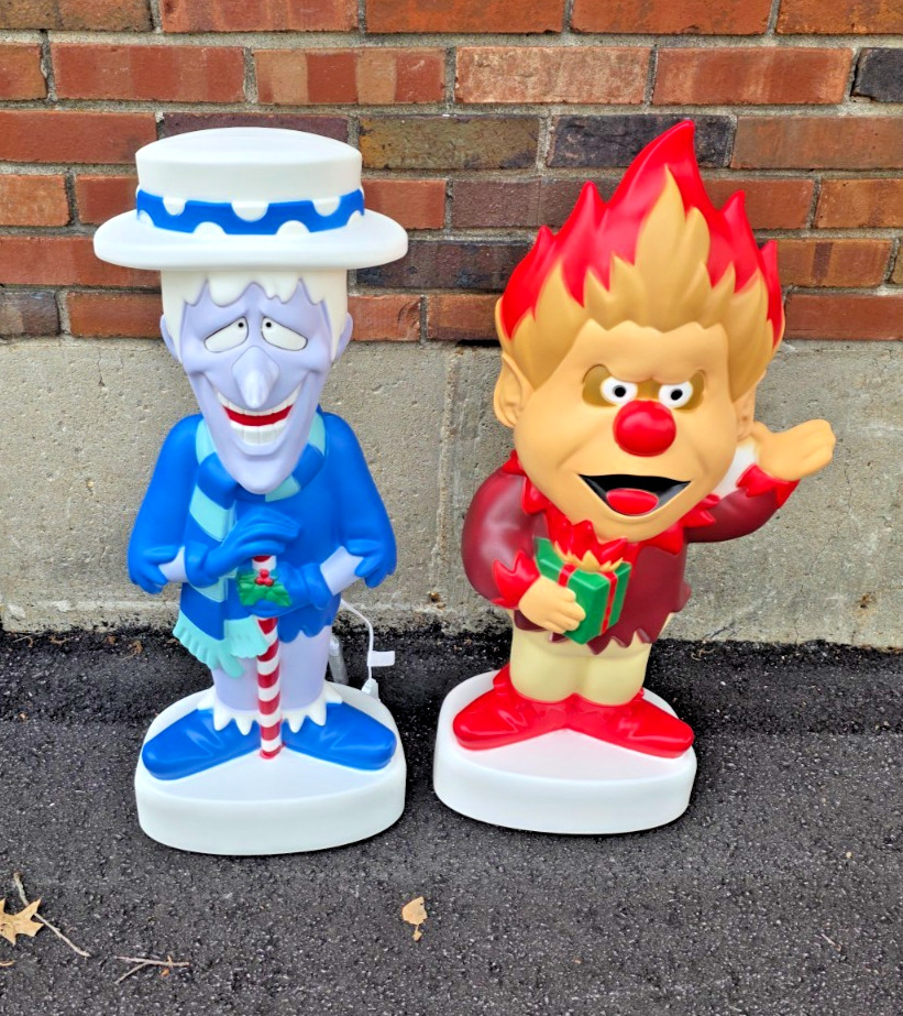 32″ Heat and Snow Miser LED Lighted Blow Mold Outdoor Christmas Decor Gemmy NEW