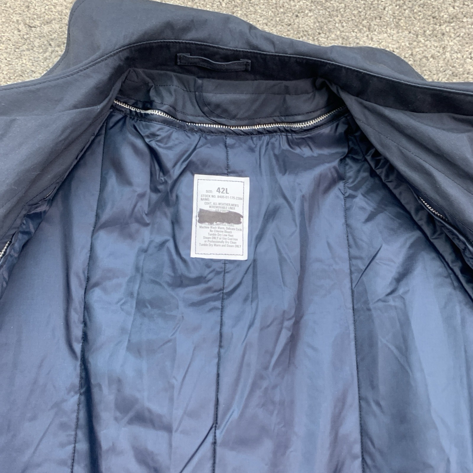 US Air Force All Weather Trench Coat MEN’S 42L Navy Blue Belted Removable Liner