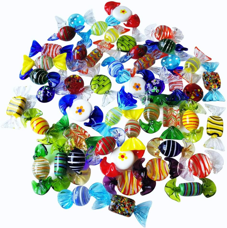 24Pcs Handmade Vintage Murano Style Various Glass Sweets Candy Ornaments Gift