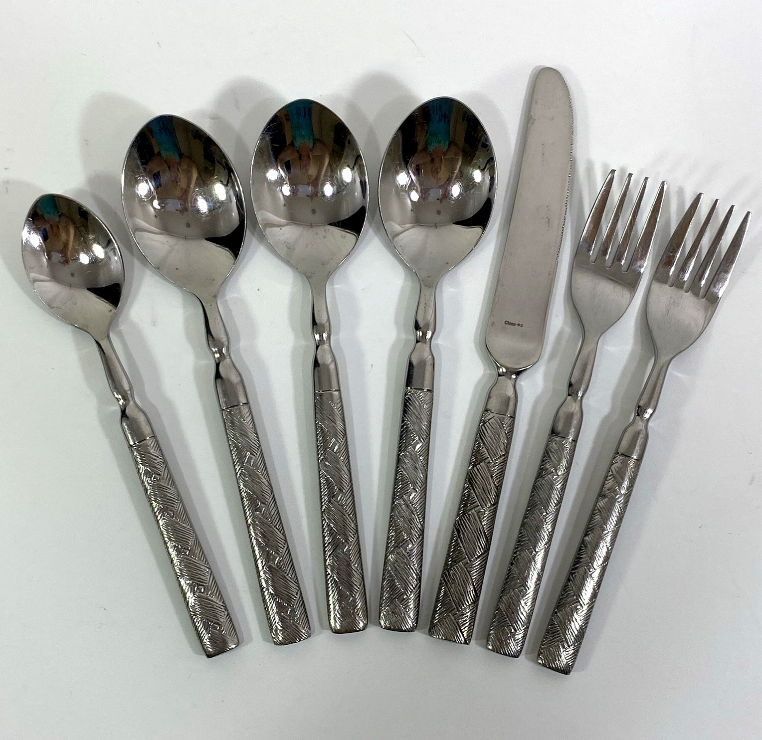 Hampton Silversmiths Stainless China Basket Weave 7 Pc Knife Fork Spoon Teaspoon