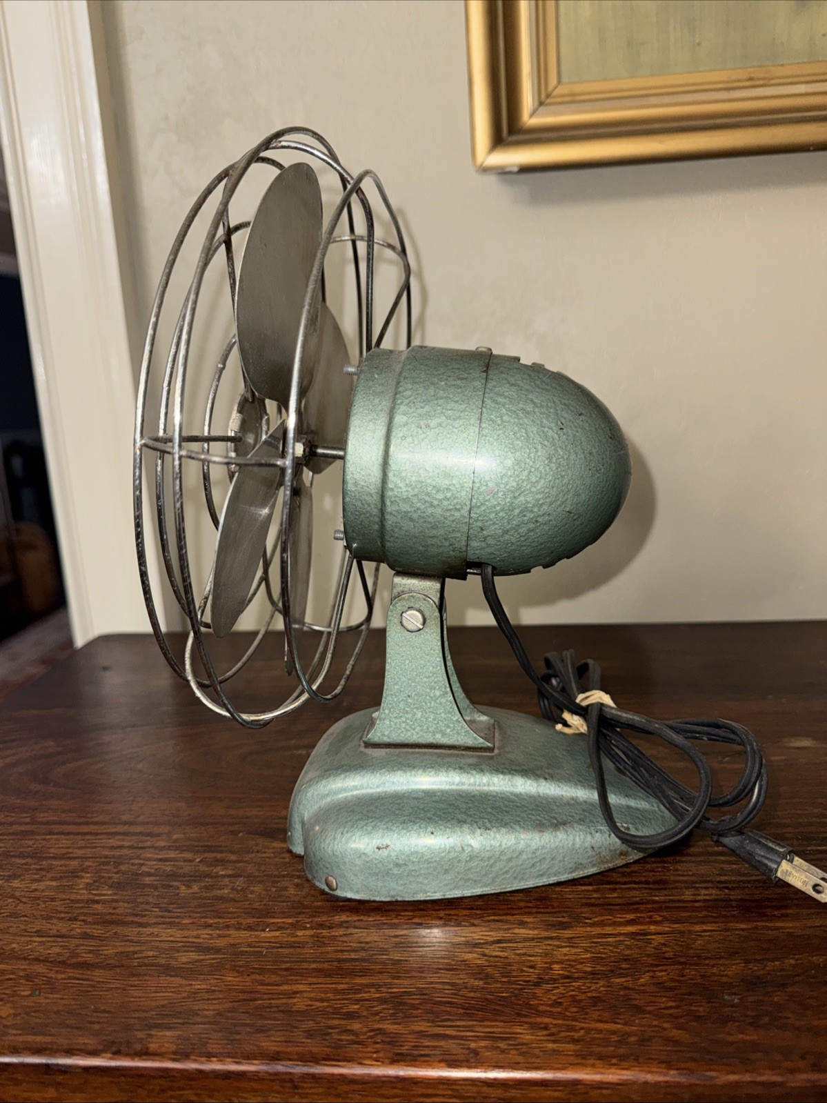 Vtg ZERO Model 1250R Electric Fan McGraw Bersted Mid Century Green Metal Desk