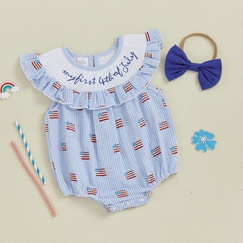 my first 4th Fourth of july baby girl 3-6 Months American Flag Striped Blue