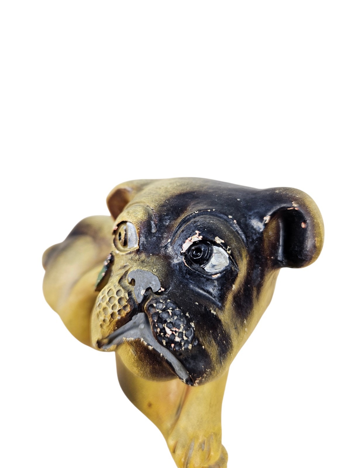Vintage Chalkware Bulldog with Fly Figurine Mid-Century Carnival Dog Decor