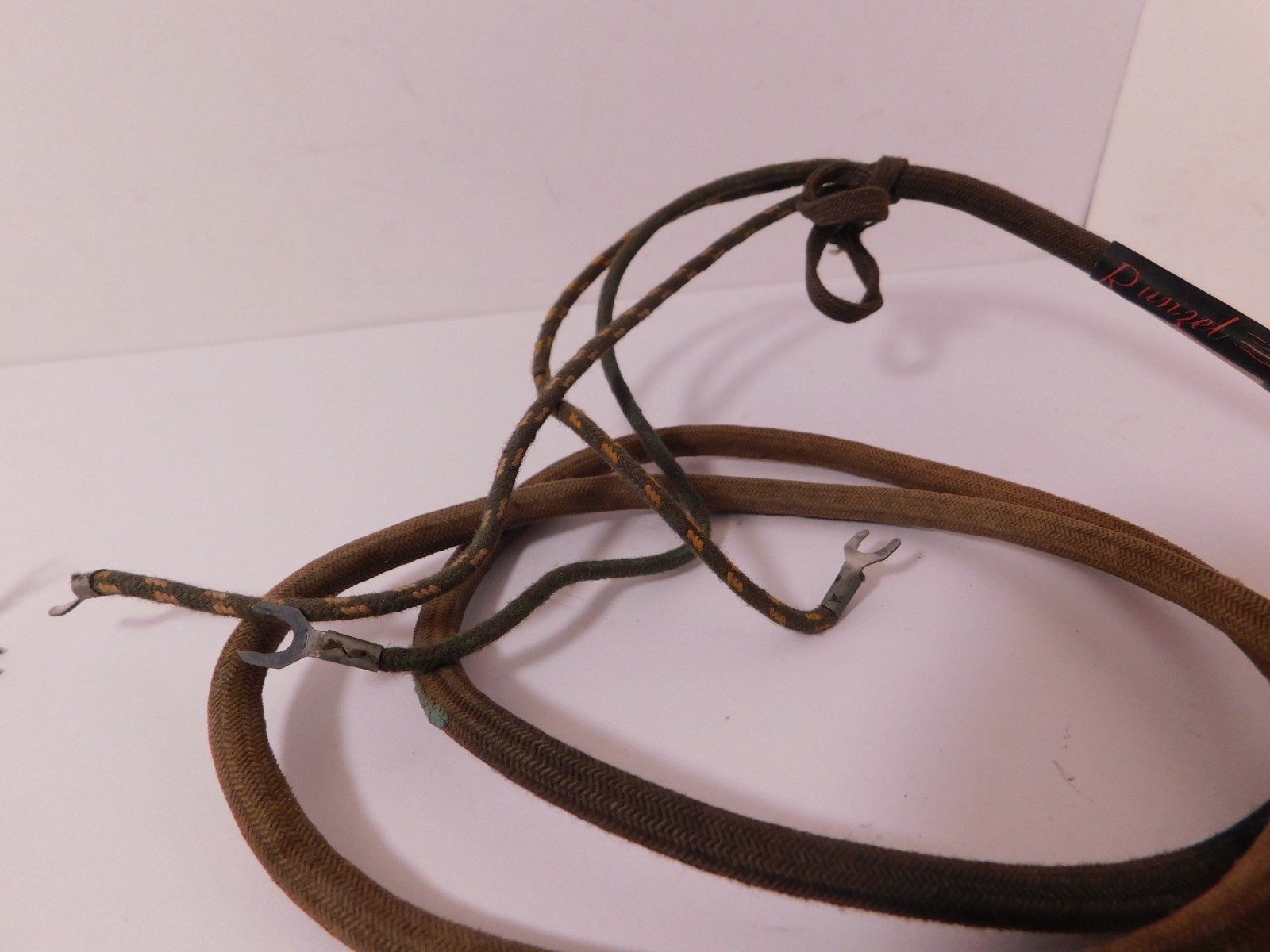 Original Used marked Runzel 3 Cond Brown Cloth Handset Cord 38″ Long Some Fading