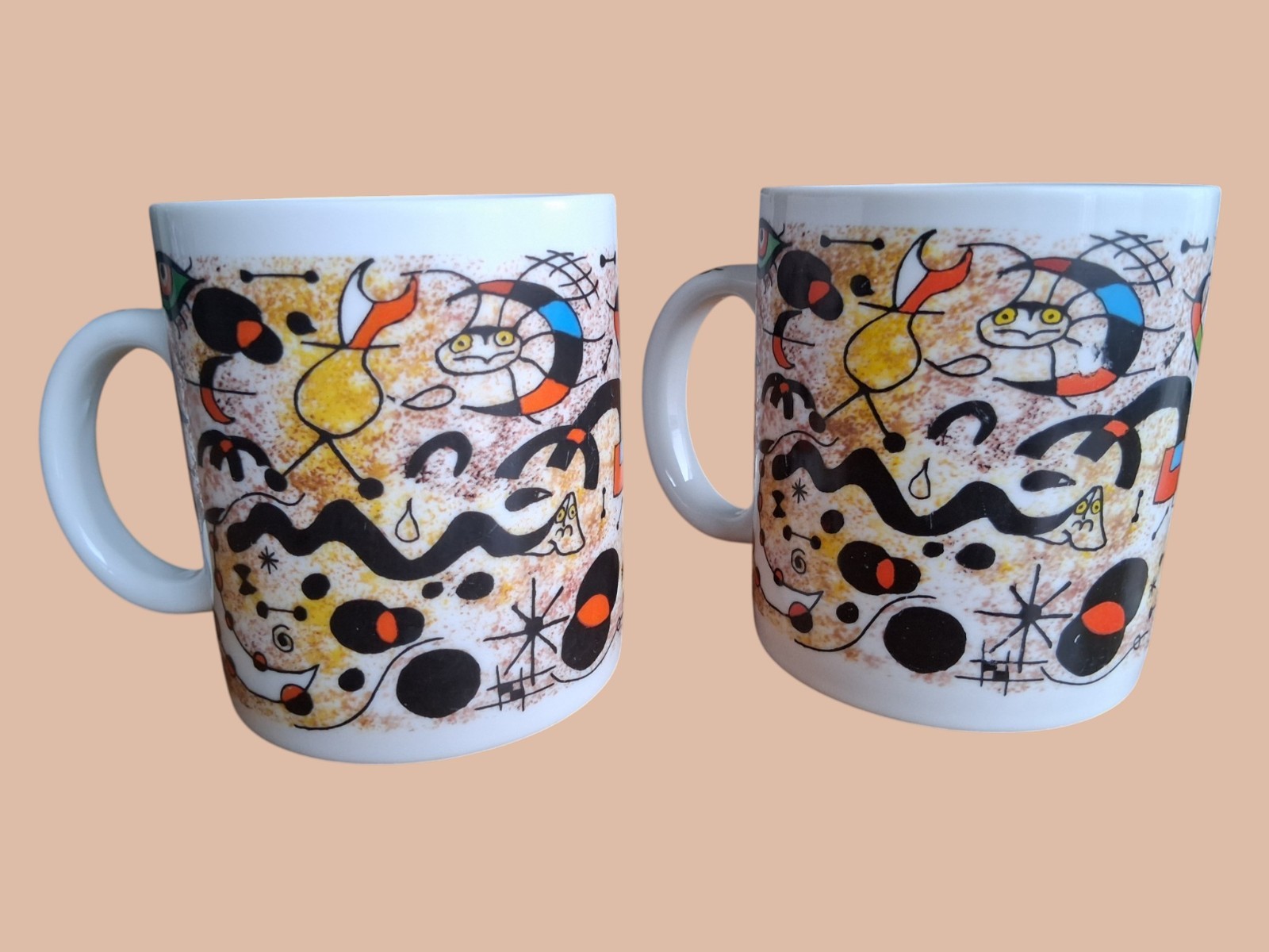 TWO Miro Abstract Art Chaleur Master Collection Mugs by Burrows 14oz EUC
