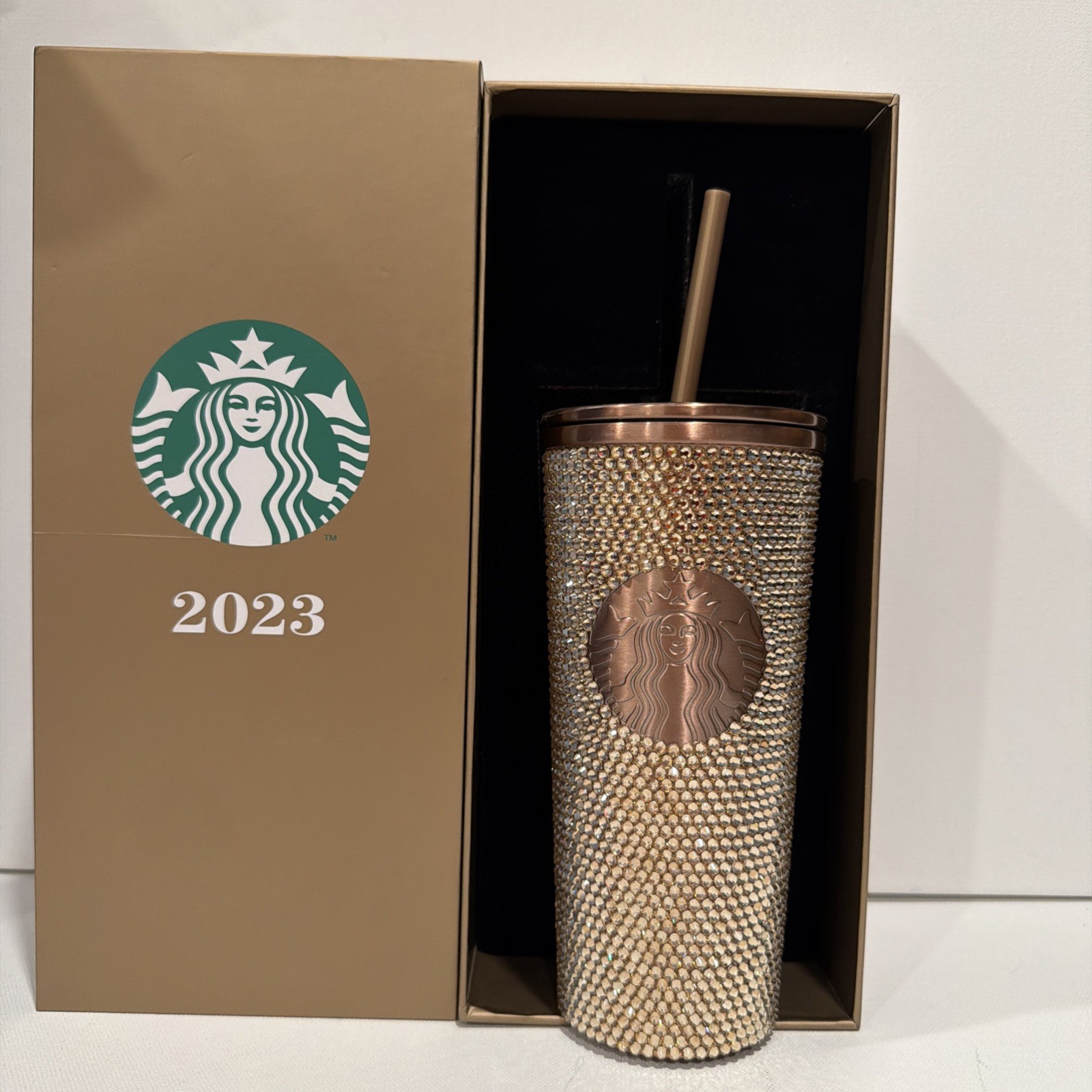 Starbucks Cold Cup Bling Rhinestone Tumbler 16 oz Copper NIB