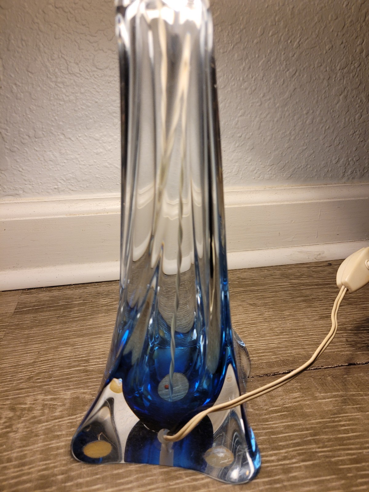 1950s Antique VAL.ST. LAMBERT Blue & Clear Table Lamp, Shade not included