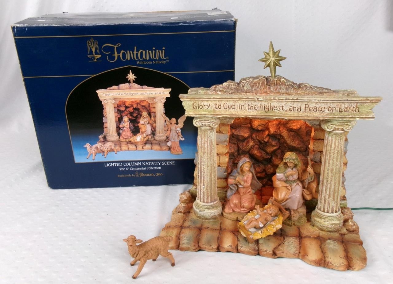 Vntg Lighted FONTANINI ITALY 5″ TEMPLE COLUMN NATIVITY Holy Family # 54573 RARE