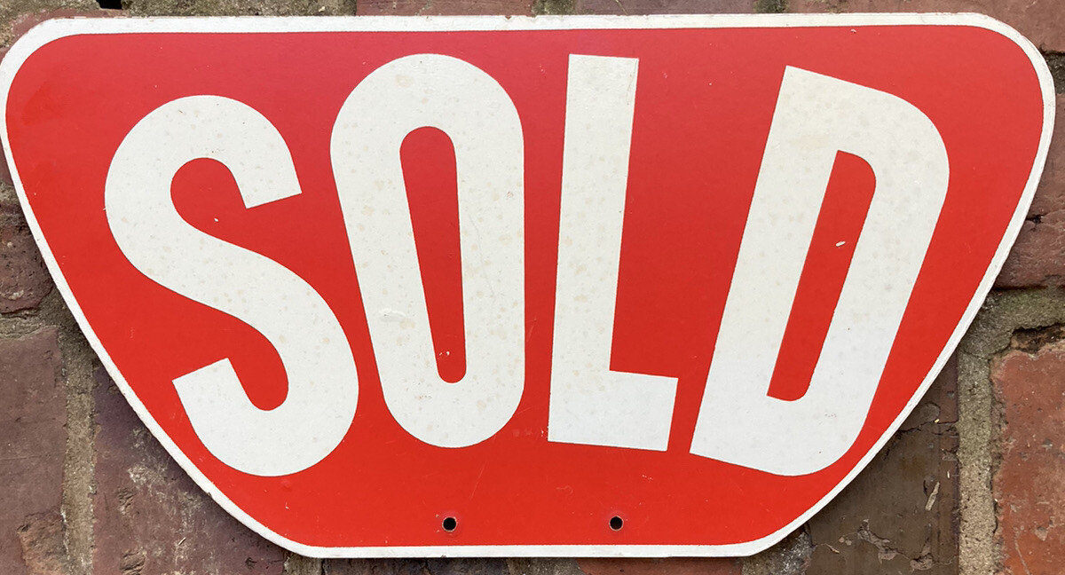 Vintage Double Sided SOLD Advertising Press Board Sign 20 1/2in. x 10 1/2in.