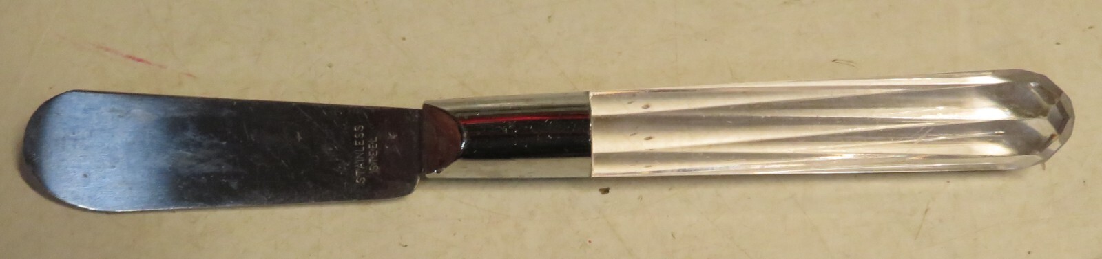 Vintage Stainless Steel Butter Knife Spreader Kitchen With Clear Acrylic Handle