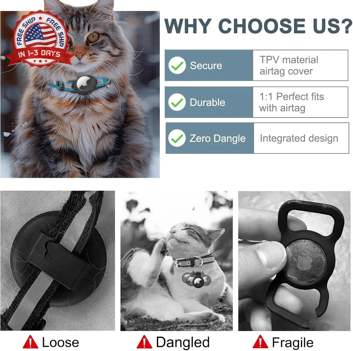 Reflective AirTag Cat Collar, Integrated Cat Tracker Collar with Air Tag Holder