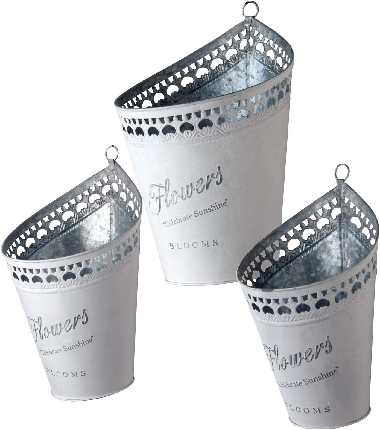 Wall Planter Décor | Includes Hanging Loops | 3-Piece Assorted Tin Pot Set