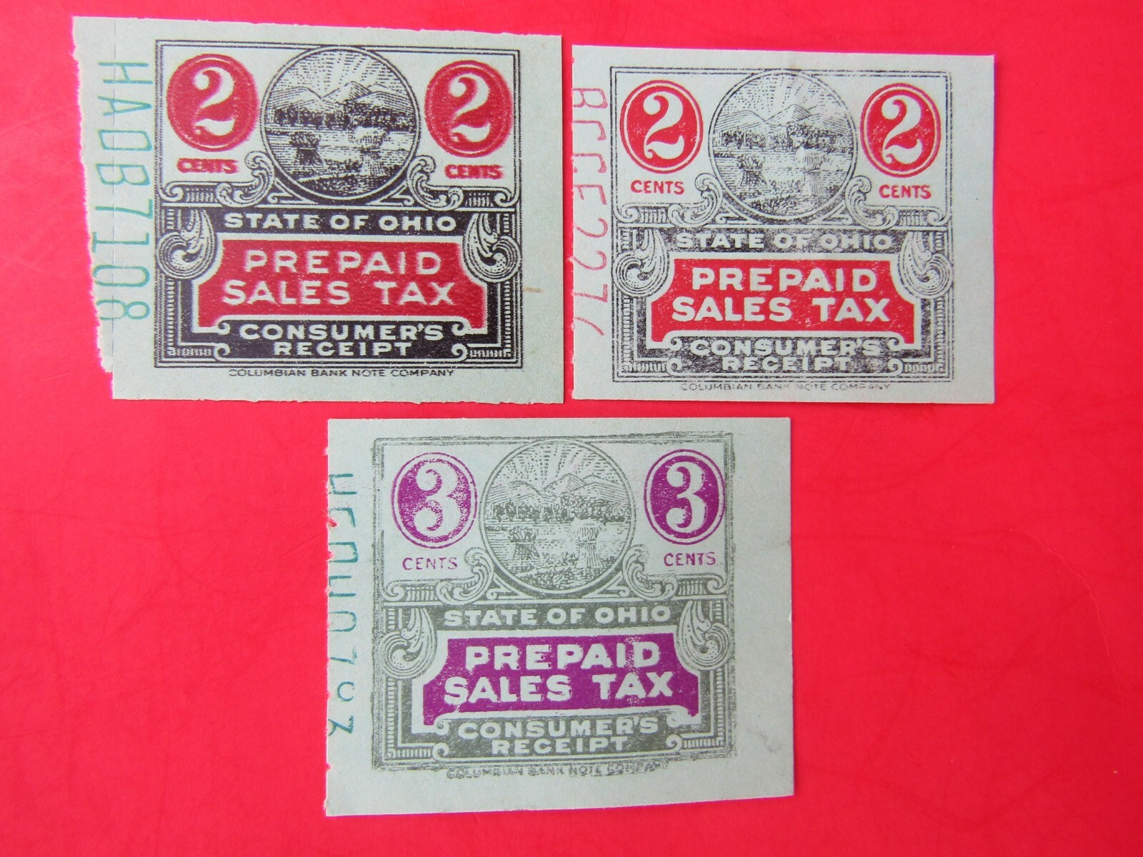 PREPAID SALES TAX Consumer’s Receipt State Of Ohio Paper 2 & 3 Cents 2c 3c Lot 3