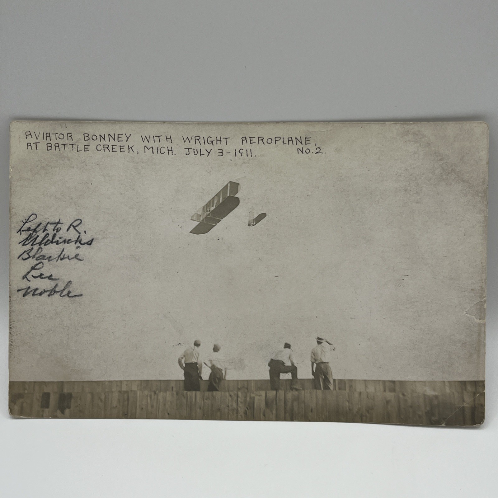Aviator Bonney With Wright Aeroplane, Battle Creek Michigan RPPC Postcard