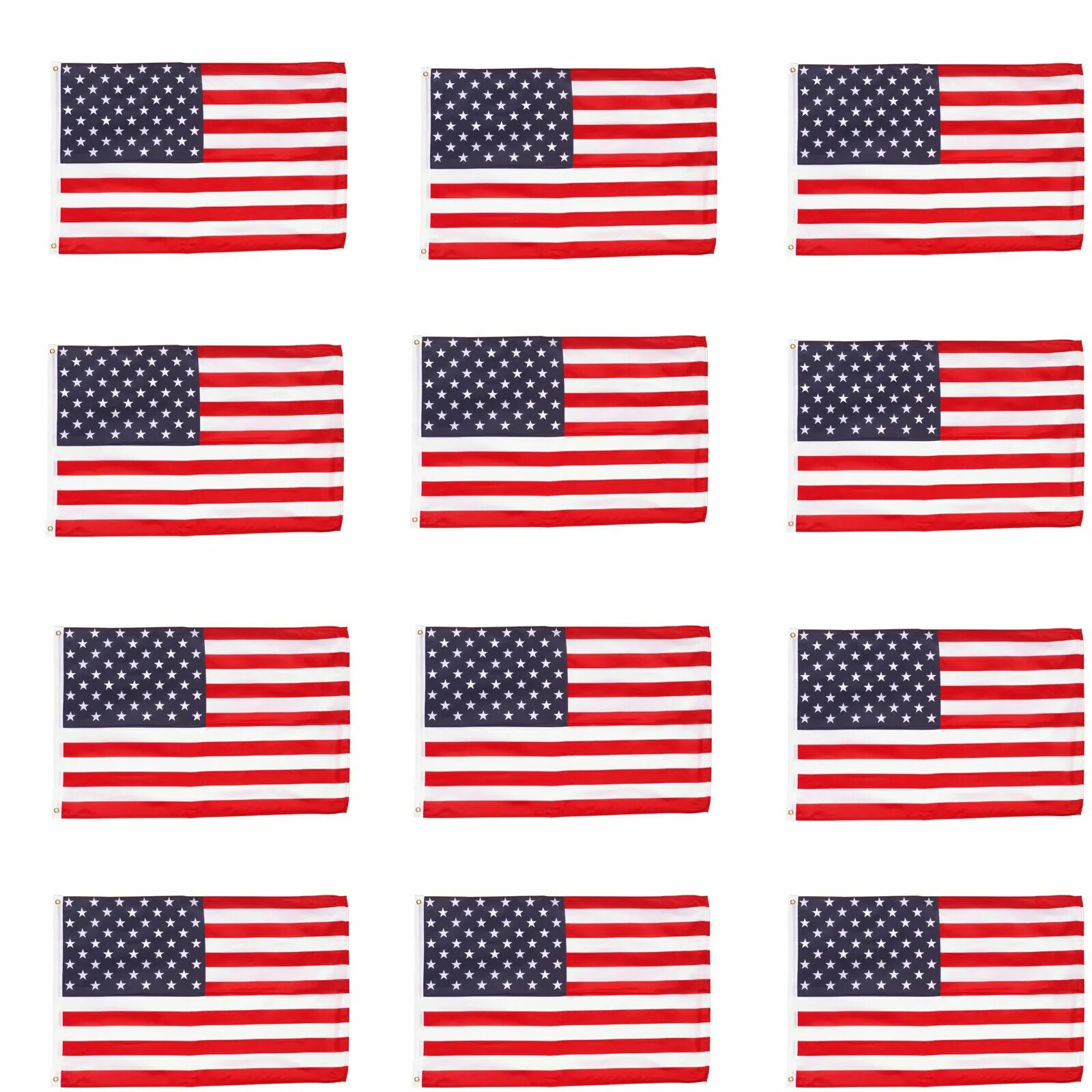 Wholesale lot 12 2′ x 3′ ft. USA US American Flag Stars Grommets United States