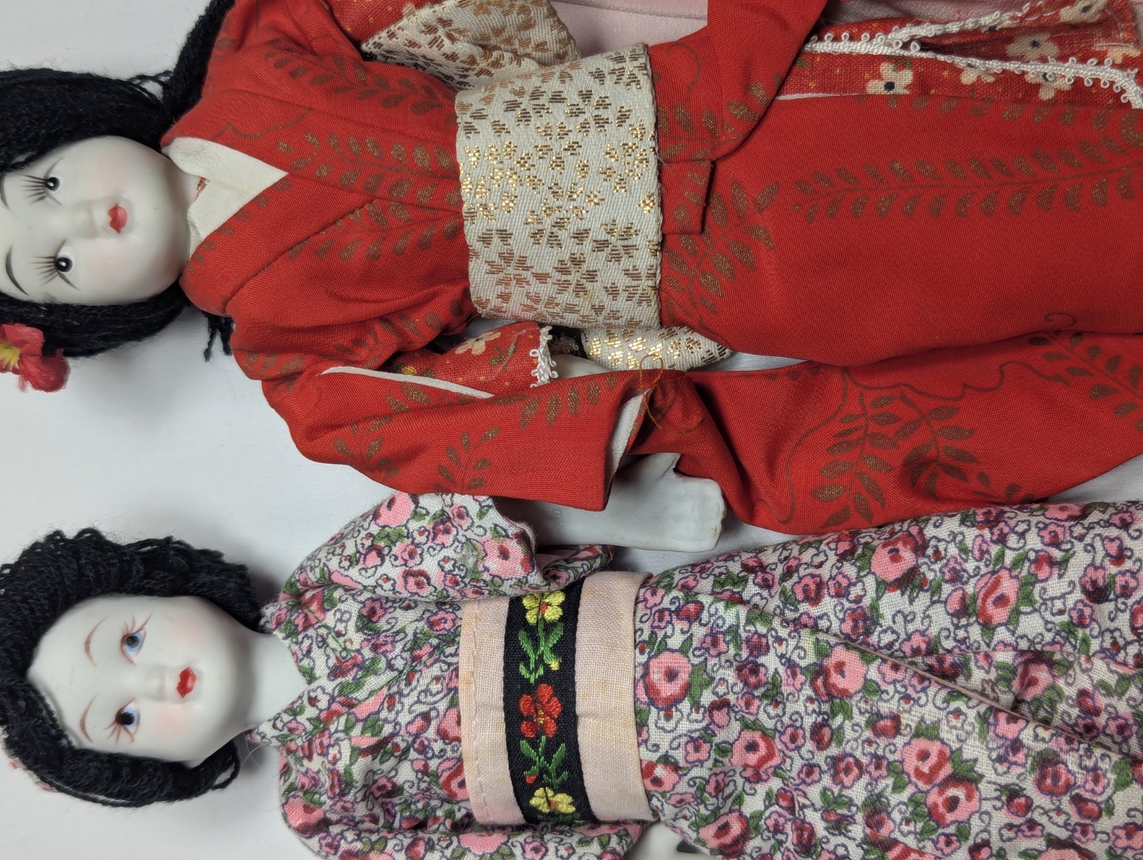 Vintage Asian Porcelain Ceramic Dolls Girl Dolls Asian Inspired 9” Lot of 2