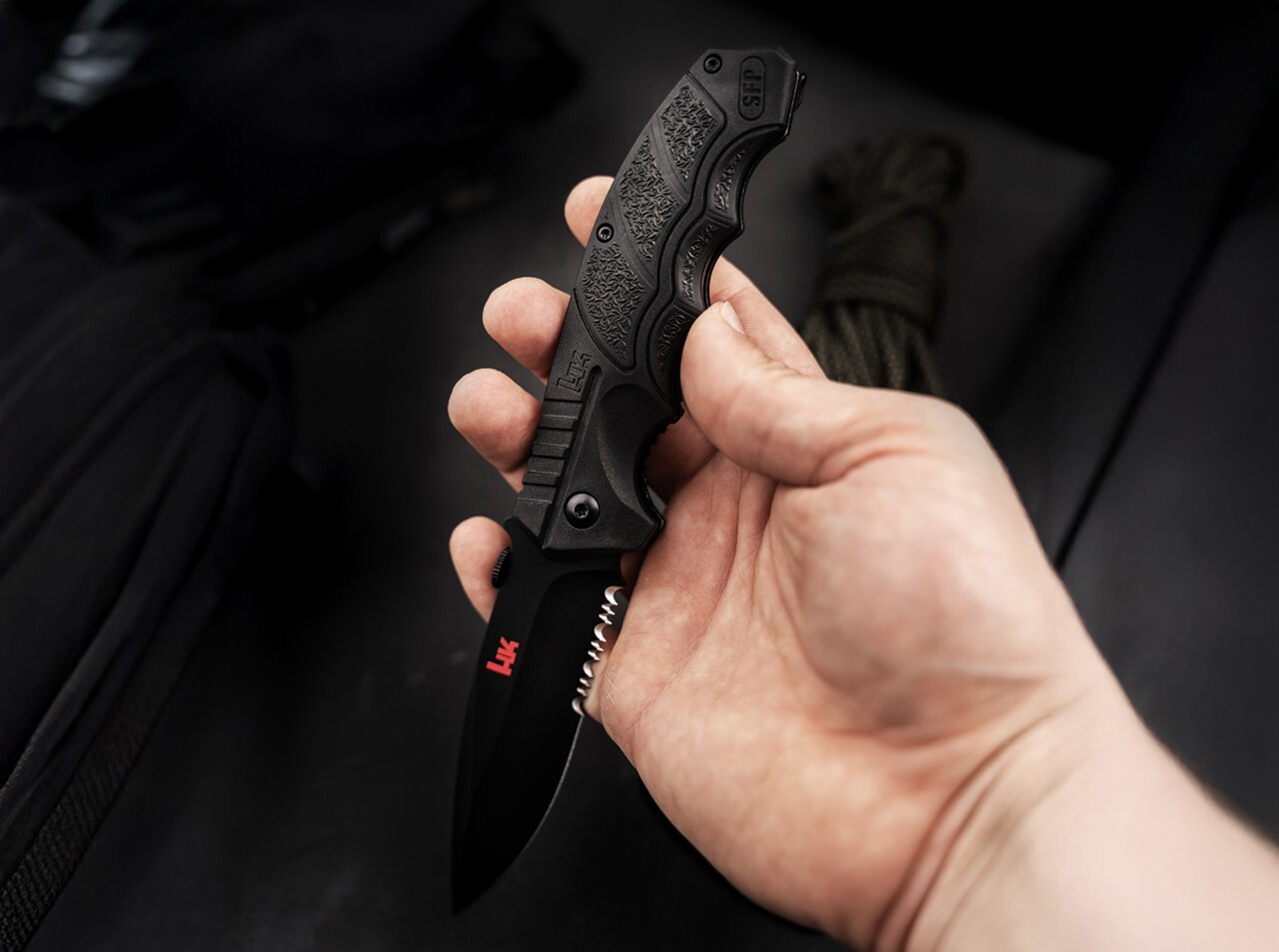 Heckler & Koch SFP Tactical Folder All Black Pocket Knife 3.62″ D2 ✔️ 01HK501
