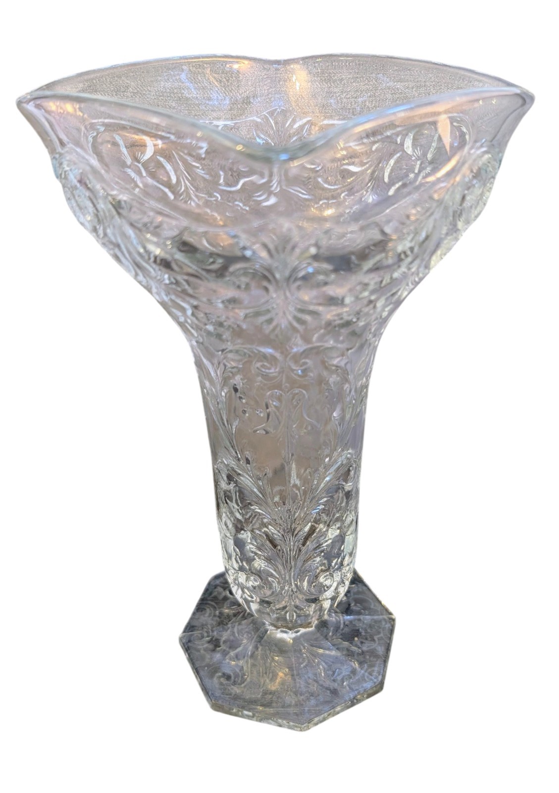 Depression Glass McKee Rock Crystal 11” Footed Vase Plain Edge Square