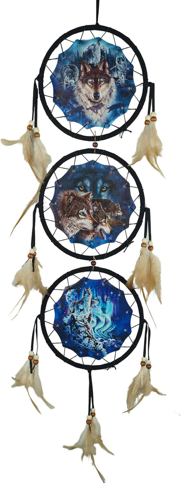 Remorelt Wolf Dream Catchers，3-Layer Circle Wall Hanging with Different Wolf Art