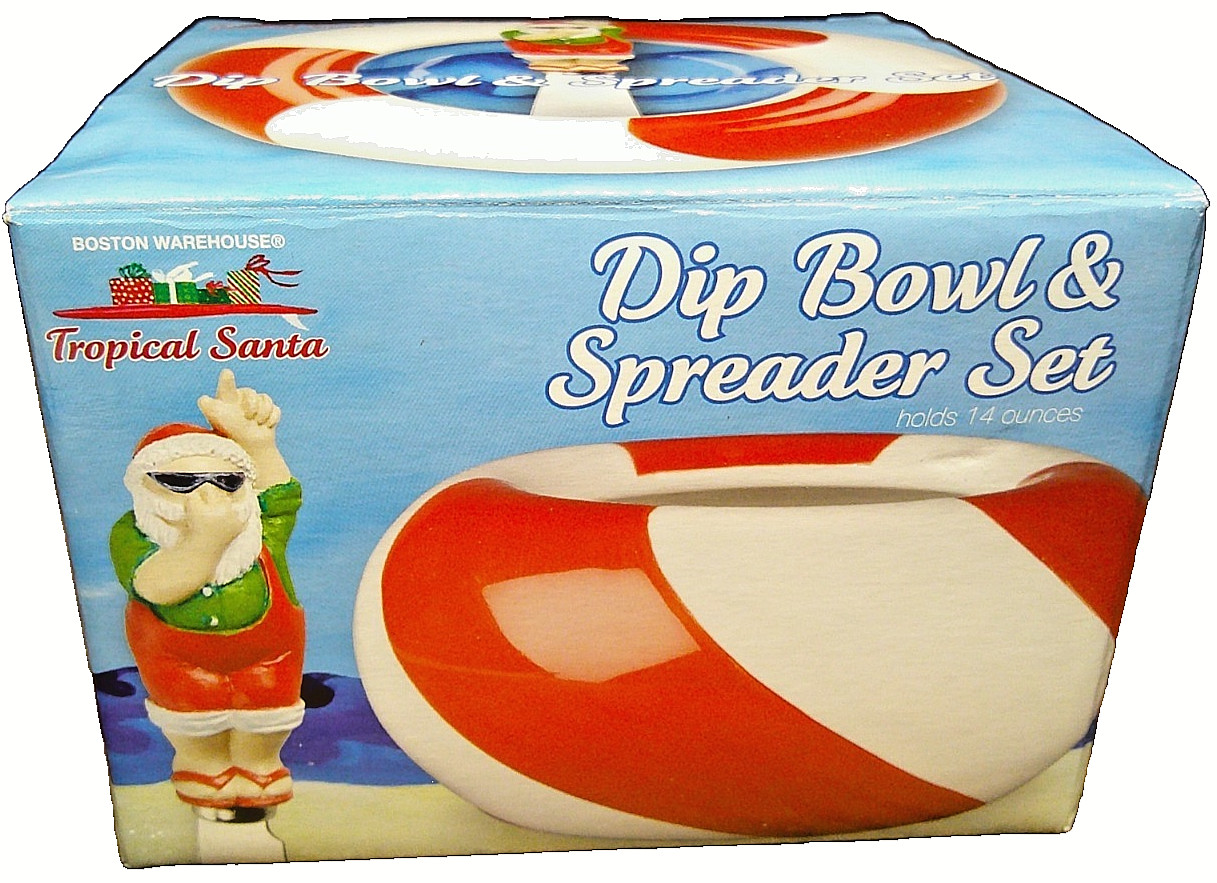 CHRISTMAS Tropical Santa Dip Bowl & Spreader Set- 14oz Fun Holiday Serveware J27