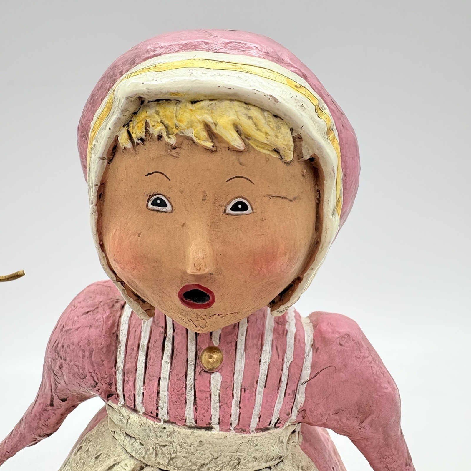 Lori Mitchell Girl Bo Peep Costume Sheep Pull Toy 10.5″ Figurine Folk Art Signed