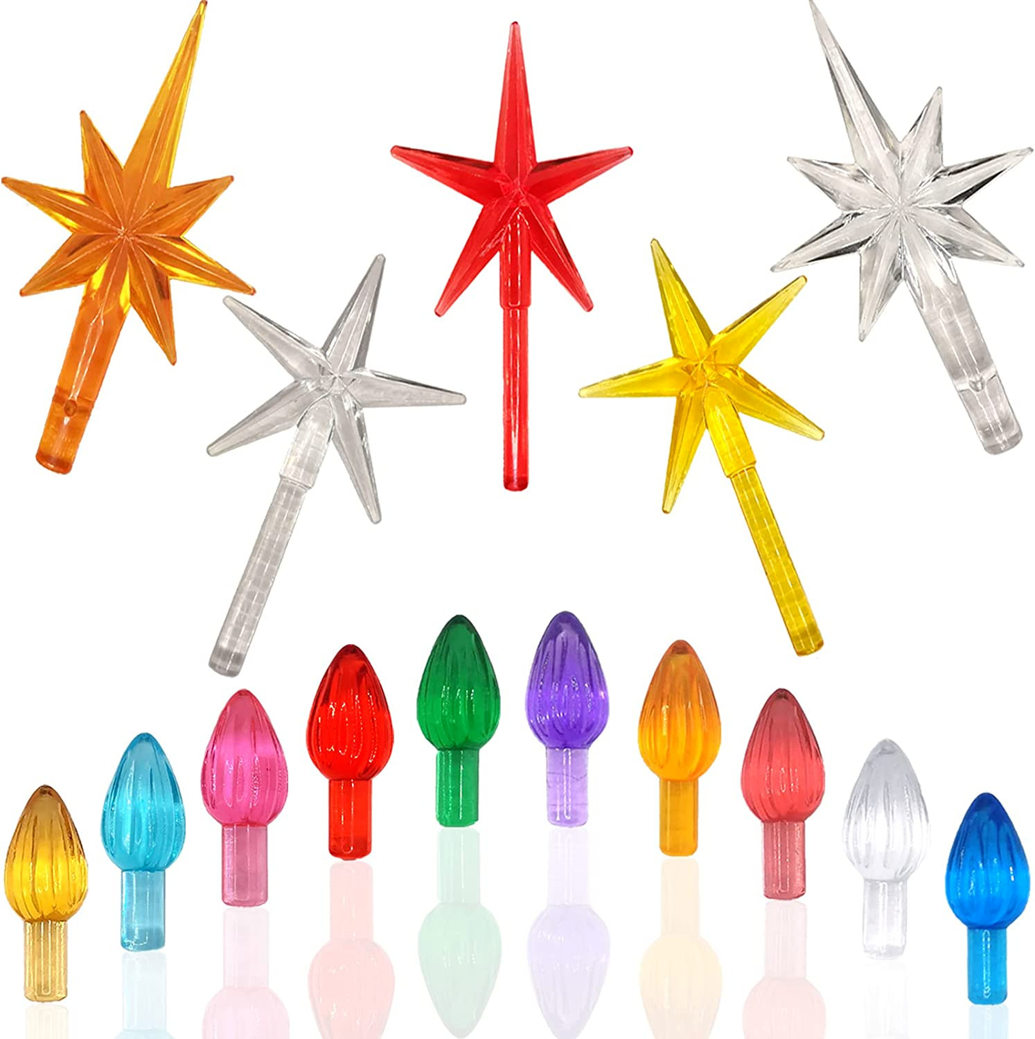 117 Bulbs Ceramic Christmas Tree Twist Replacement Lights Bulbs + 5 Star