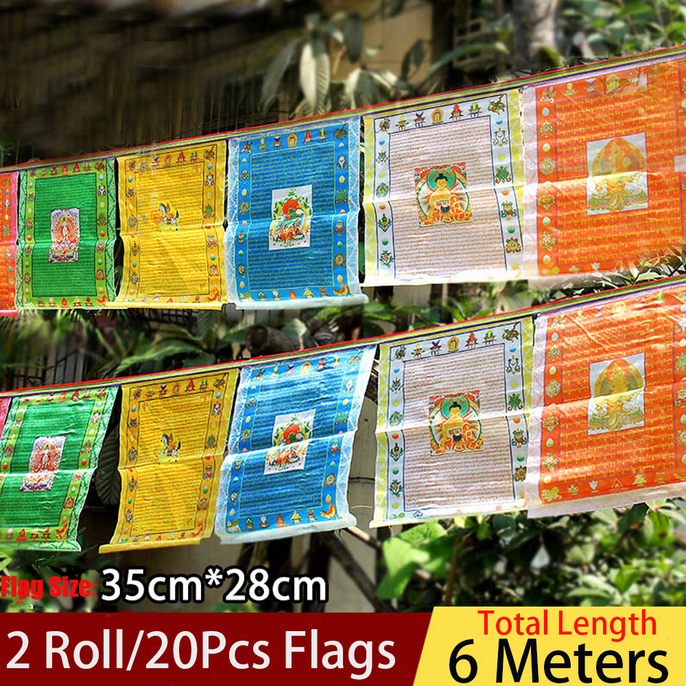 20Pc Tibetan Buddhist Prayer Flags Outdoor Meditation Five Elements 11×14 Inches