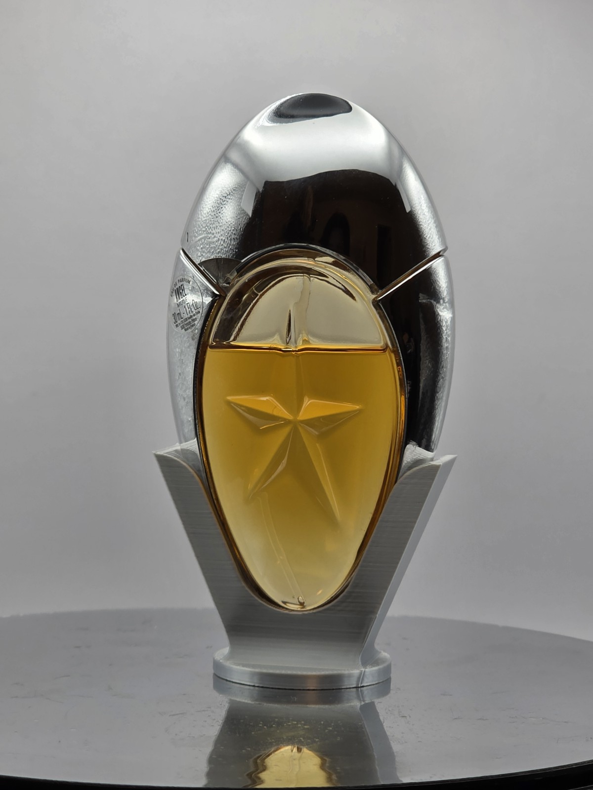 Mugler Angel Muse Perfume Bottle Stand Holder 30ml Display Base Silver Acrylic