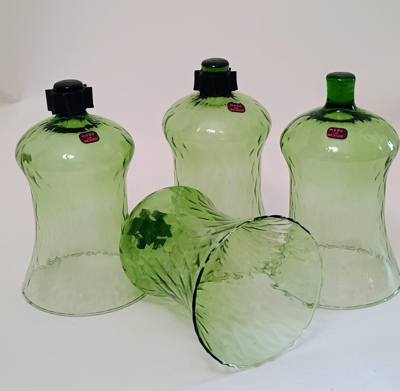 4 Vintage Peg Class Votive Candle Holders Avocado Green Home Interior Mexico