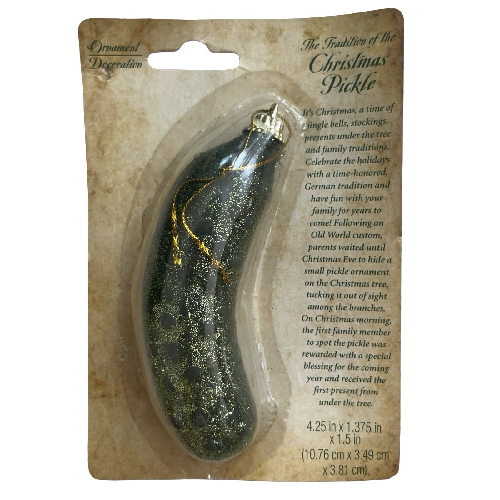 Vintage Tradition Of The Christmas Pickle Ornament Green Foam Gold Glitter New!