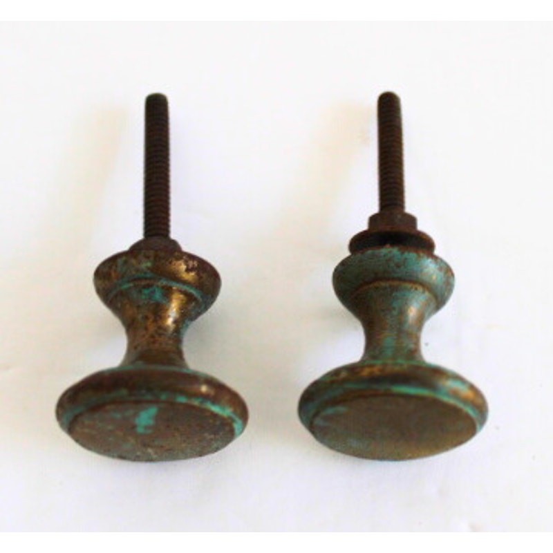 Antique Brass Draw Knobs Pulls Set of 2 Patina Verdigris