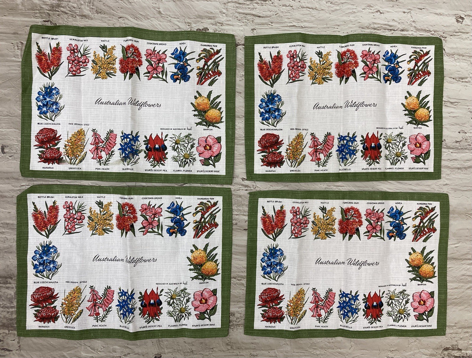 Australian Wildflowers Placemats Linen Cotton Set of 4 Made in Poland NOS