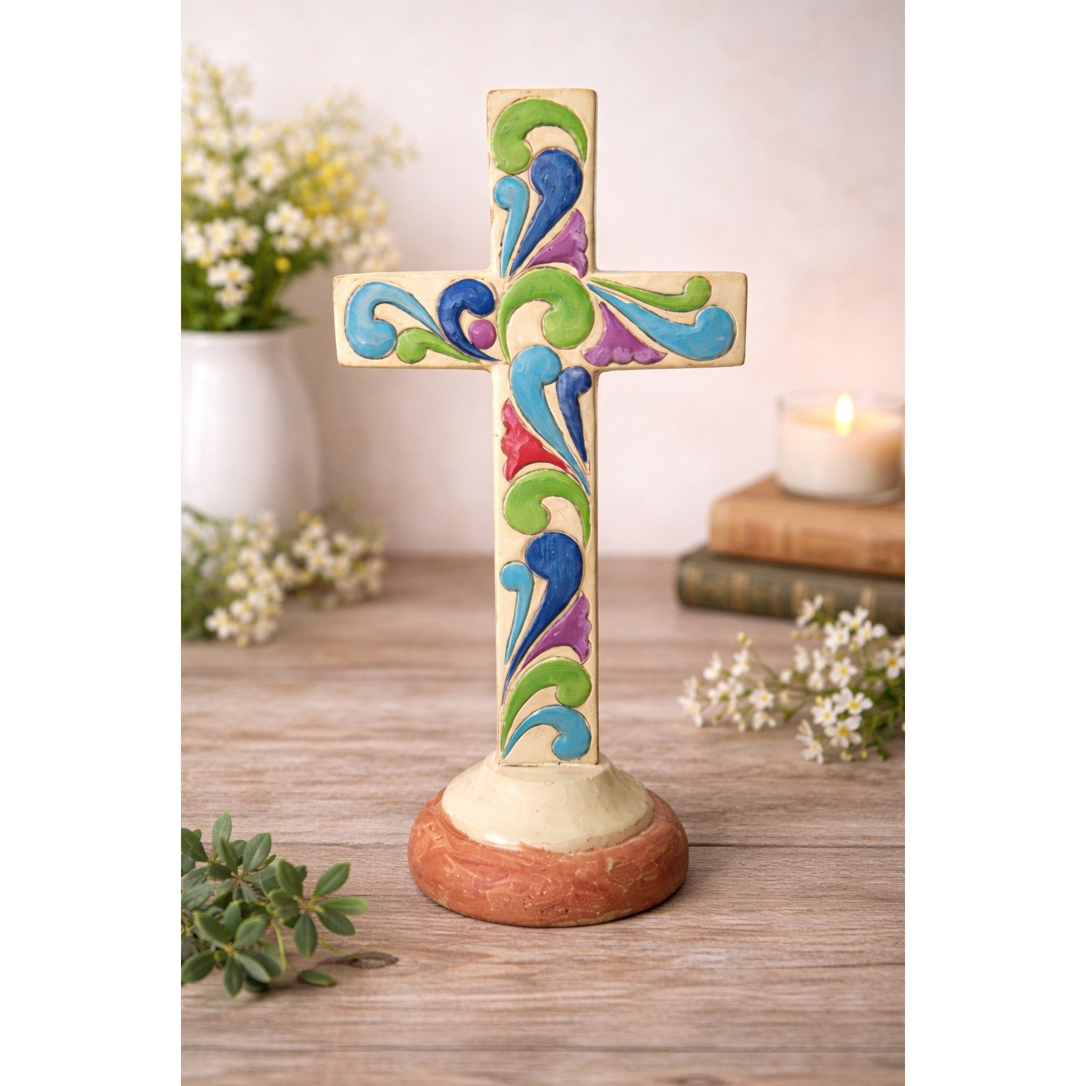 2012 Jim Shore Outdoor Living Collection Grace Tall 19″ Cross Colorful Unique