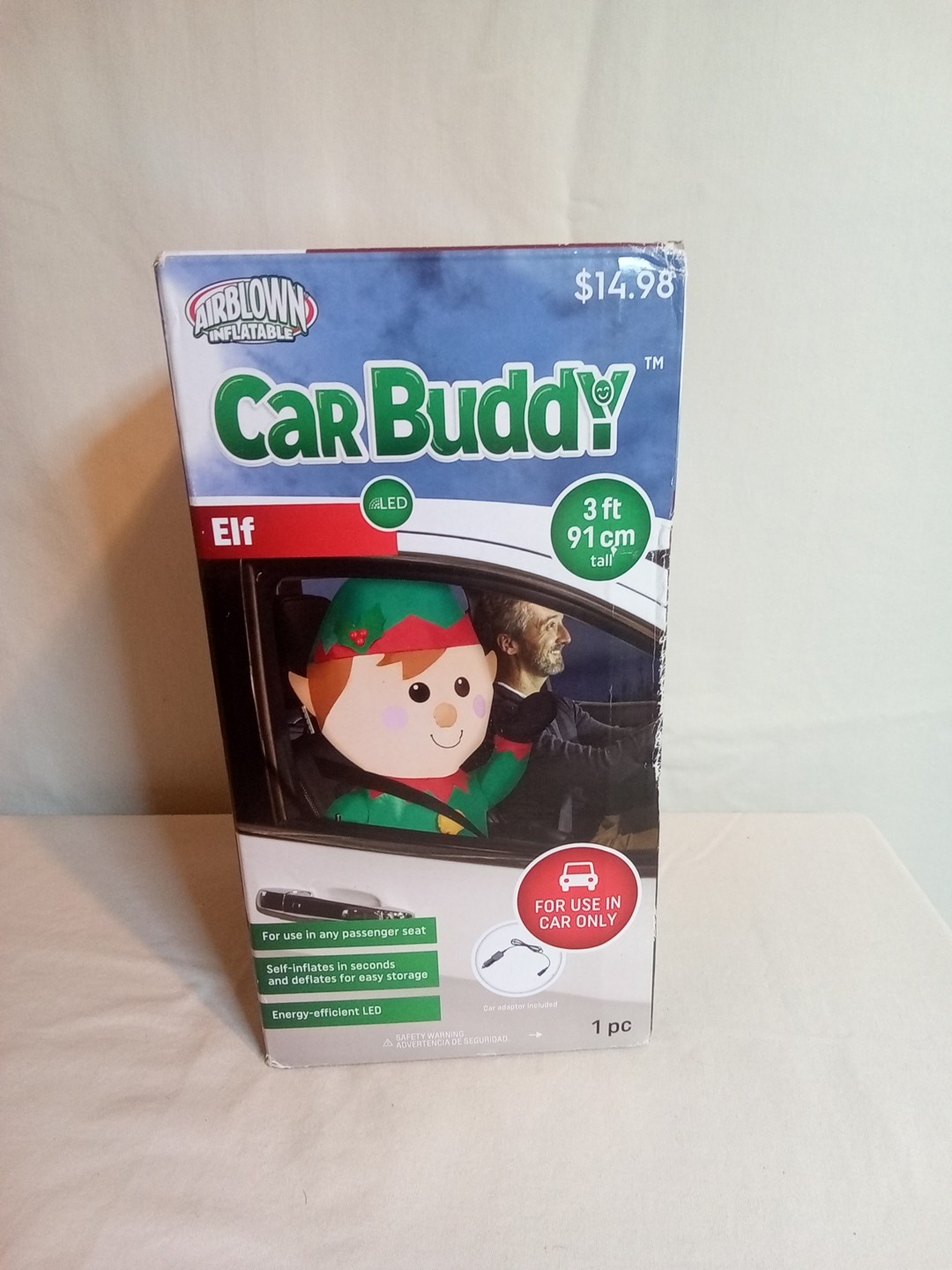 Car Buddy Inflatable Elf 3ft LED Christmas Gemmy Airblown Decoration Car New