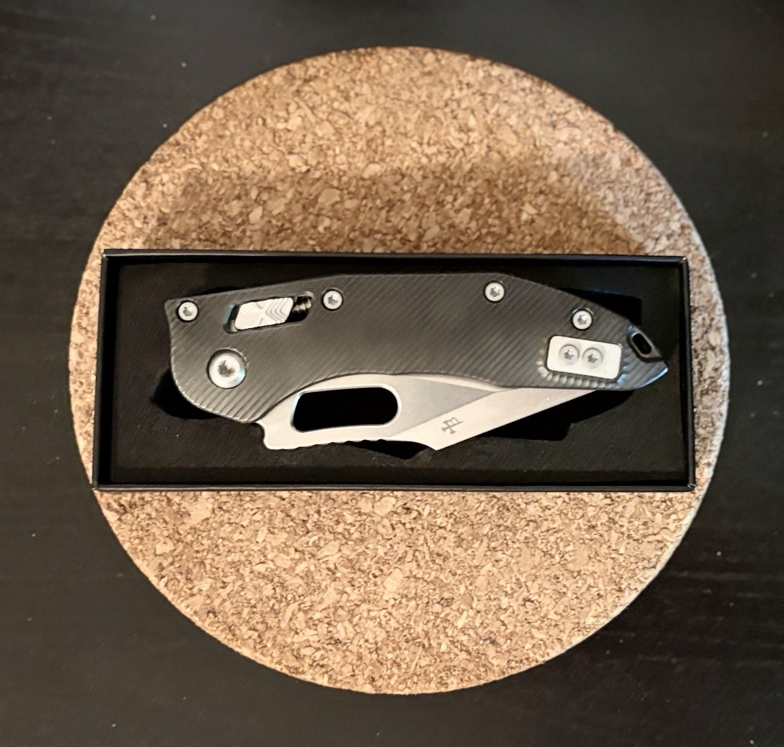 Custom anodized titanium EDC knife – Black – 3.54″ stonewashed D2 blade