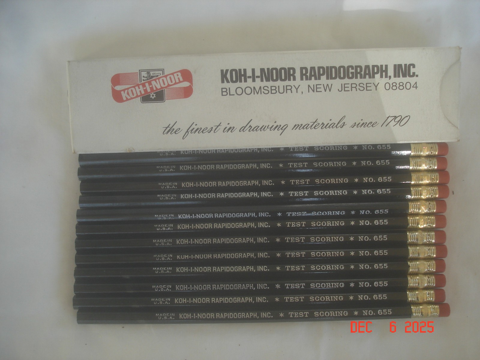 FULL BOX 12 Vtg. KOH-I-NOOR RAPIDOGRAPH TEST SCORING PENCILS No. 655 MADE USA