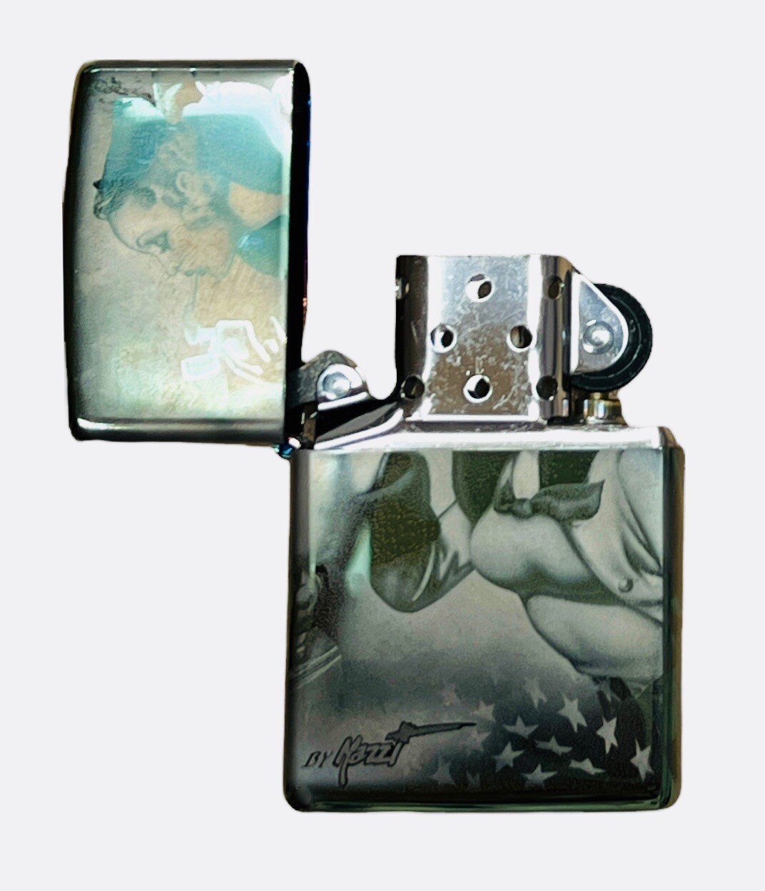 Zippo Windproof Green 4 Sided Image Windy Lighter, With Zippo Car, 95890 NIB