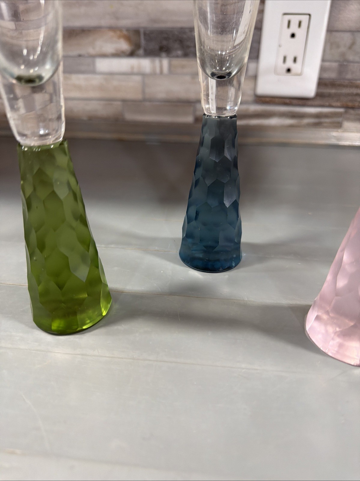 Artland Prescott Handblown Champagne Flutes Colored Honeycomb Stem ~ Set Of 3