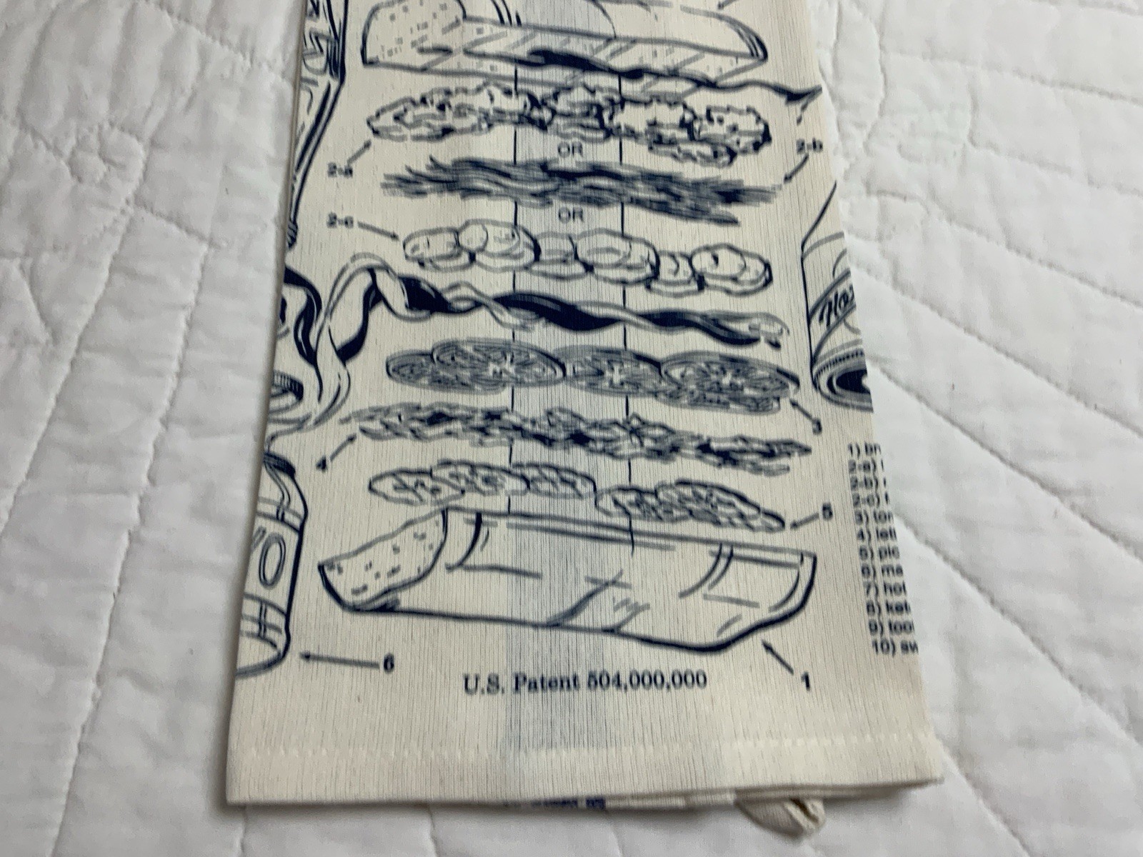 Kitchen Dish Towel, Cotton, Po’ Boy Sandwich Recipe, Stripes, White & Blue