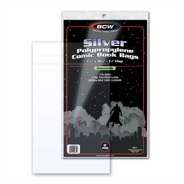 Pack / 100 BCW RESEALABLE Silver Comic Book Acid Free Poly Bags archival sleeves